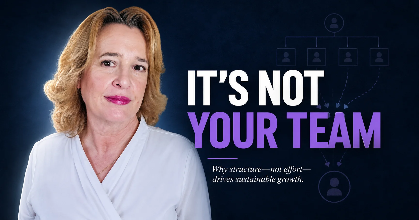 Angie Dobransky of RAD Strategic Partners with the headline "It's Not Your Team," illustrating that inconsistent execution is an operational structure problem, not a people problem.